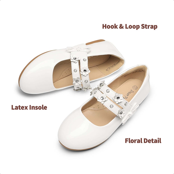 Girls Flower Pearls Bow Mary Jane Flats - WHITE - 4